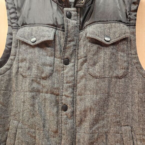 Foreign Exchange Herringbone Puffer Vest Men’s XL Gray Black Hooded Streetwear - Picture 9 of 14